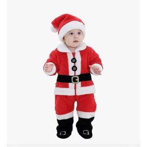 NEW Baby‎ Santa Outfit Christmas Costume Holiday Romper with Hat 18-24 Months